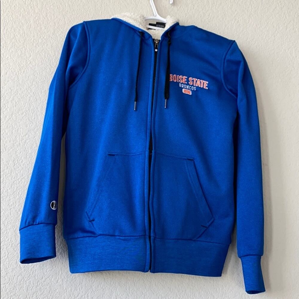 Holloway embroidered Sherpa lined Boise state hoodie full zip sweater blue sz
